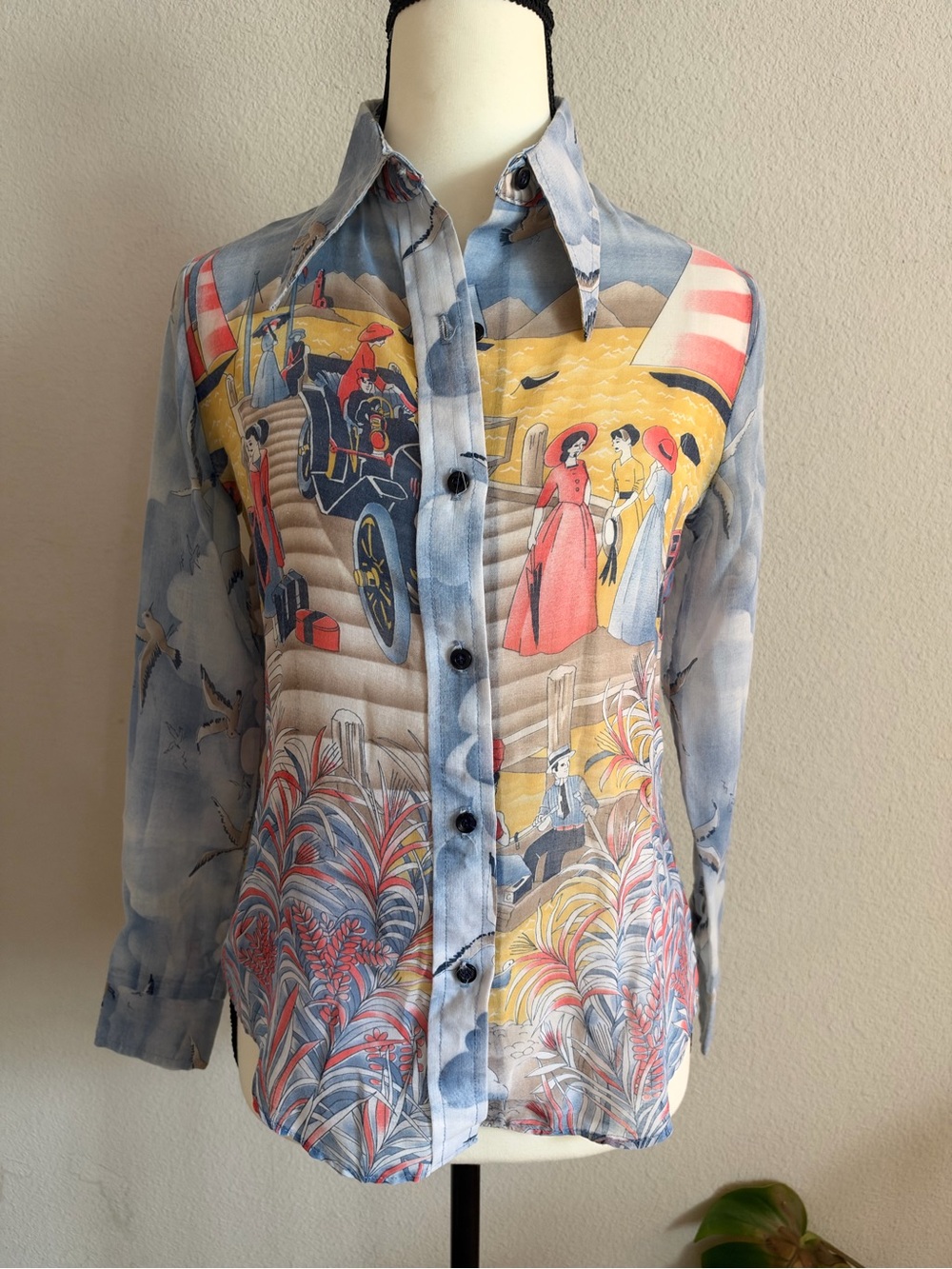 Vintage Bobbie Brooks Scenic Print Blouse Made in USA 80s 90s Grandmacore